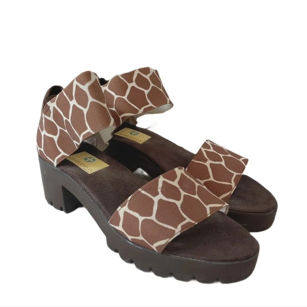 CHARLESTON SHOE CO. Giraffe Print Sandals Strappy Block Heels Size 6.5